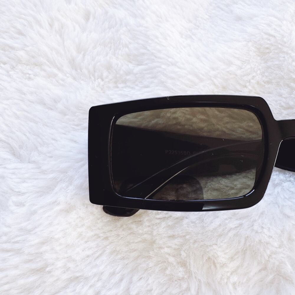 Aaron Black w/ Green Tint Rectangular Sunglasses - Picture 2 of 11